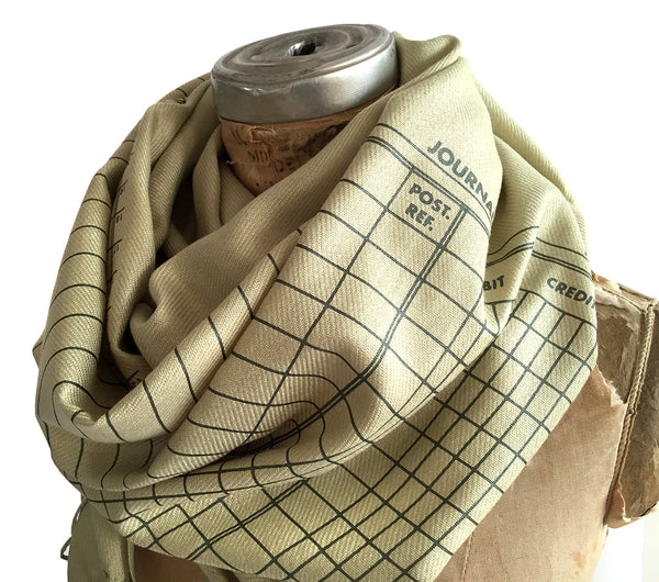 CPA theme scarf, ledger paper print pashmina