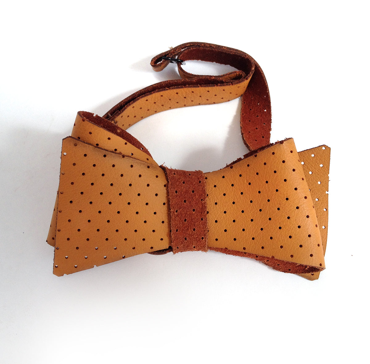 Orange perforated leather wedding bow tie
