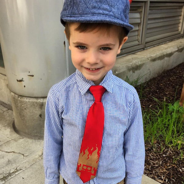 Red Robot kids tie. Boys clip on Diesel Sweeties necktie.