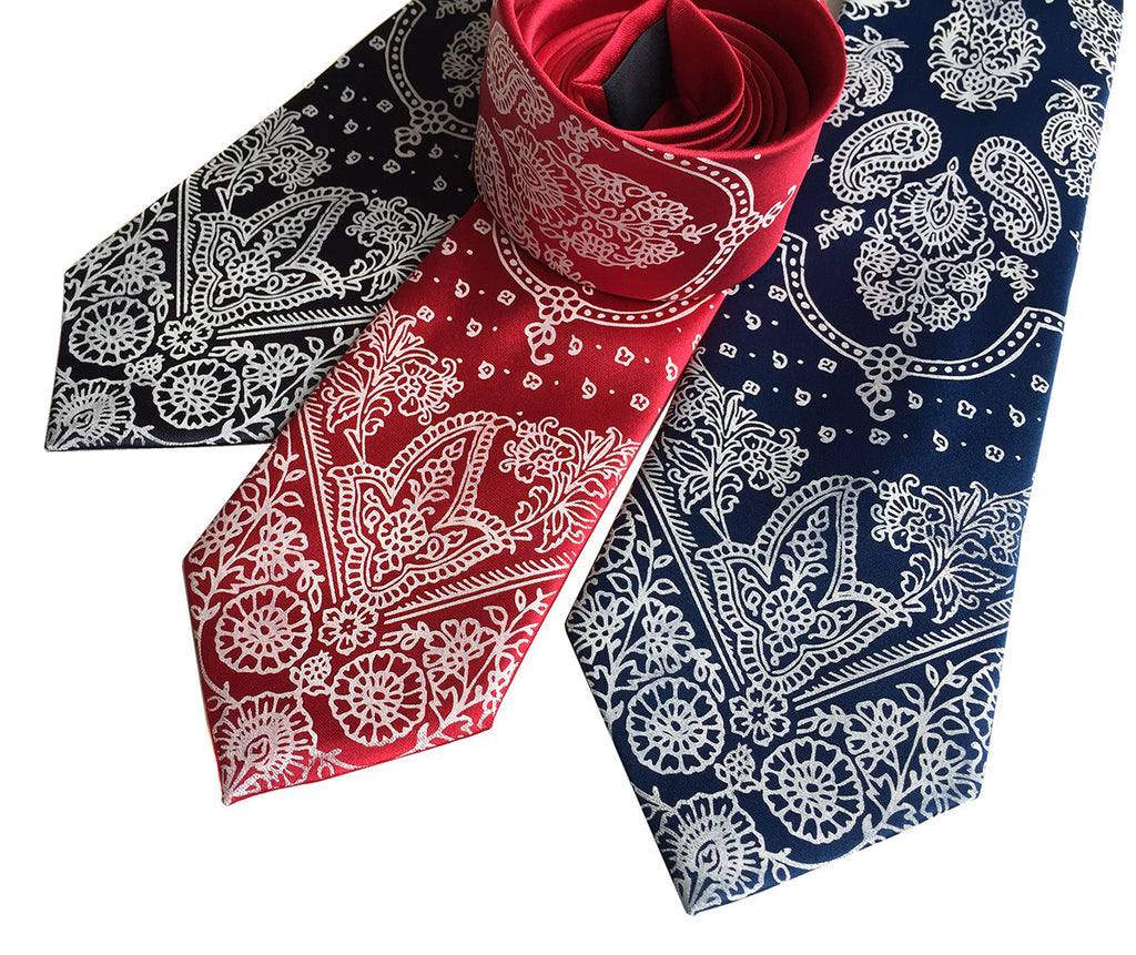 Bandana Print Necktie. Paisley print cowboy tie.