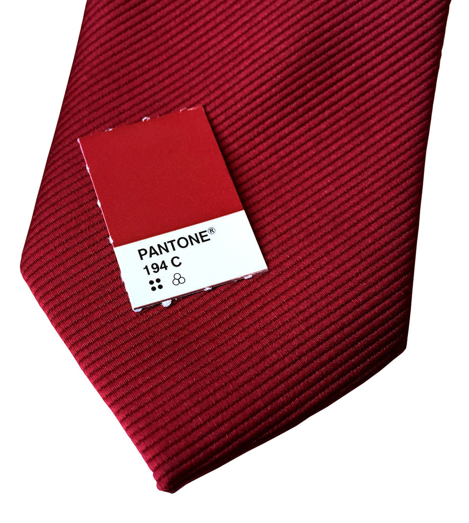 Garnet Red Necktie Solid Color Fine Stripe Tie No Print