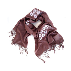 Cherry Blossom Scarf. Floral print linen-weave pashmina