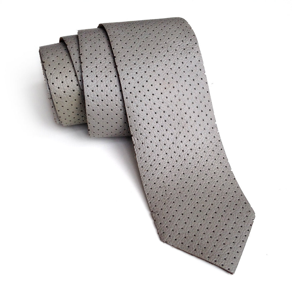 Perforated Dove Grey Leather Necktie, Automotive leather tie ...