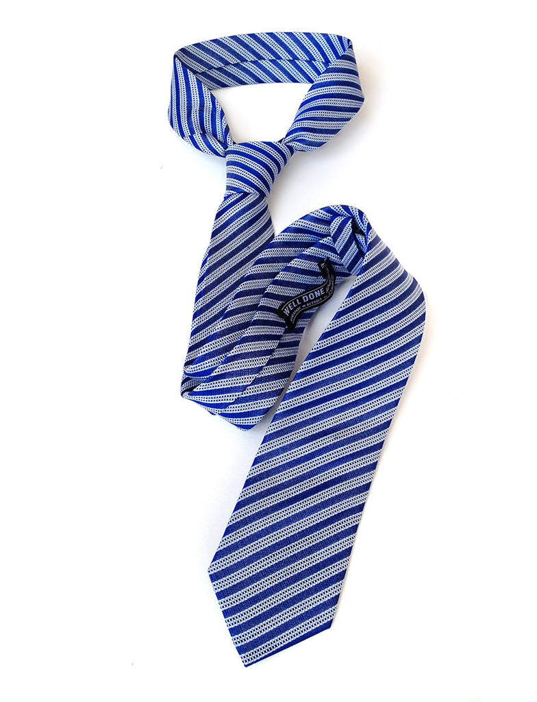 French Blue Striped Linen Necktie. 