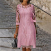 pink 3/4 sleeve dresses summer midi dress