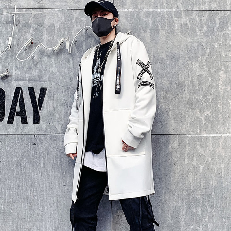 2022 Men Harajuku Hip Hop Coats Male Jacket Long Hoodie Cotton Fashion –  Yileven Clothing