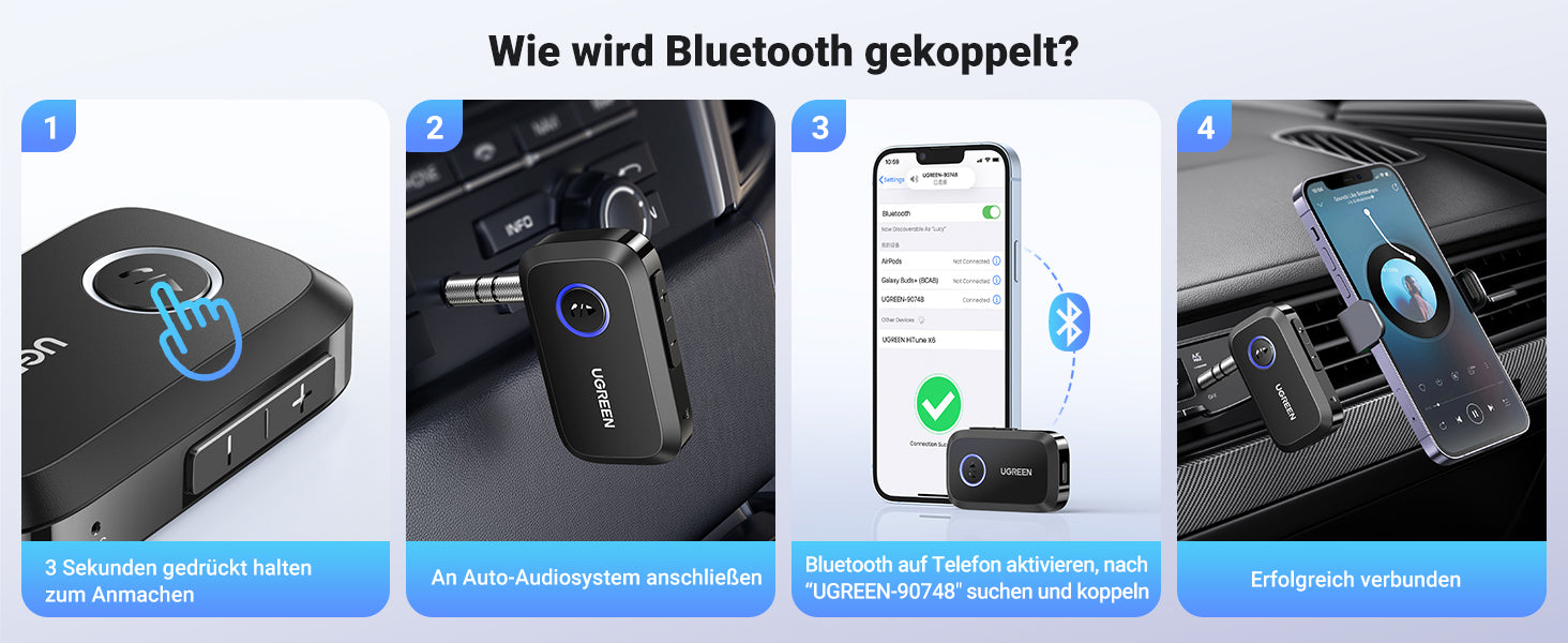 HORJOR AUX Bluetooth Adapter Auto, Bluetooth 5.0 Empfänger Drahtloser  Bluetooth Adapter für Auto, Kopfhörer, Freisprechanrufen, Dual  Verbindung,16 Stunden Spielzeit: : Elektronik & Foto