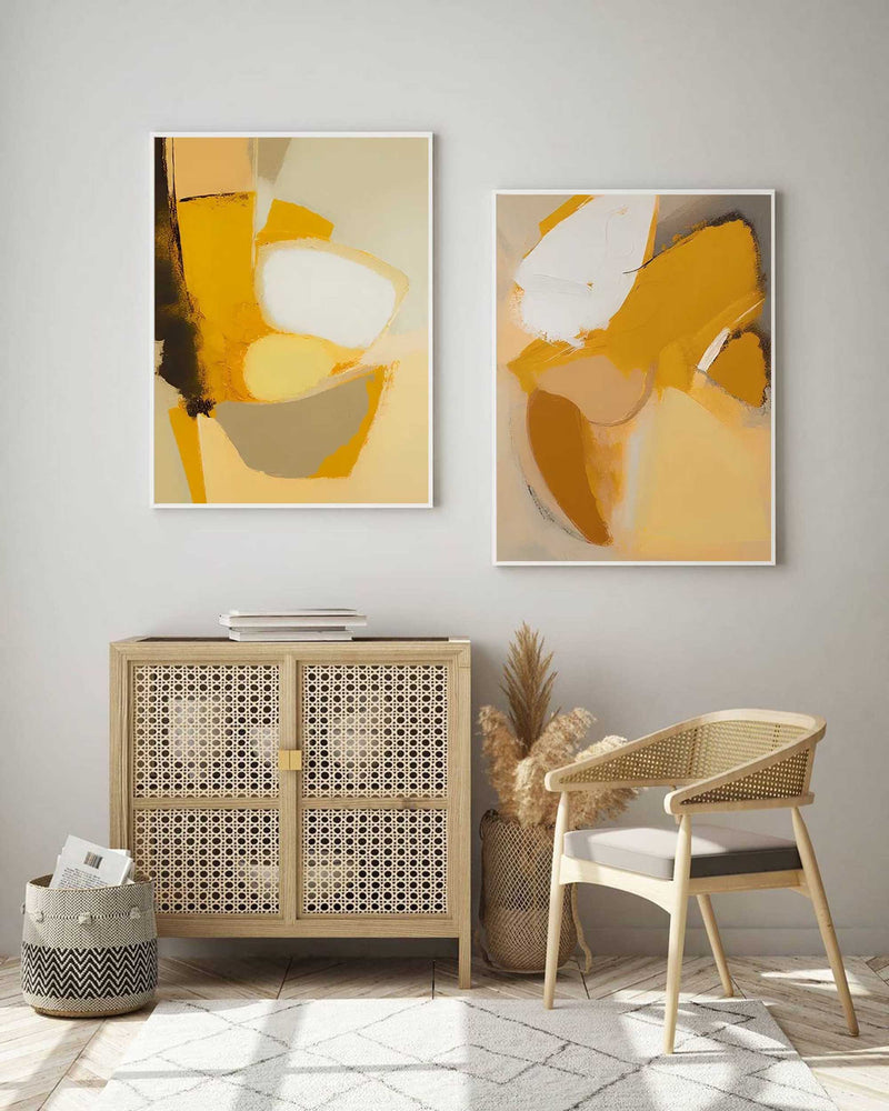 Set Of 2 Abstract Minimalist Acrylic Diptych Bright Modern Minimal Canvas Art For Living Room