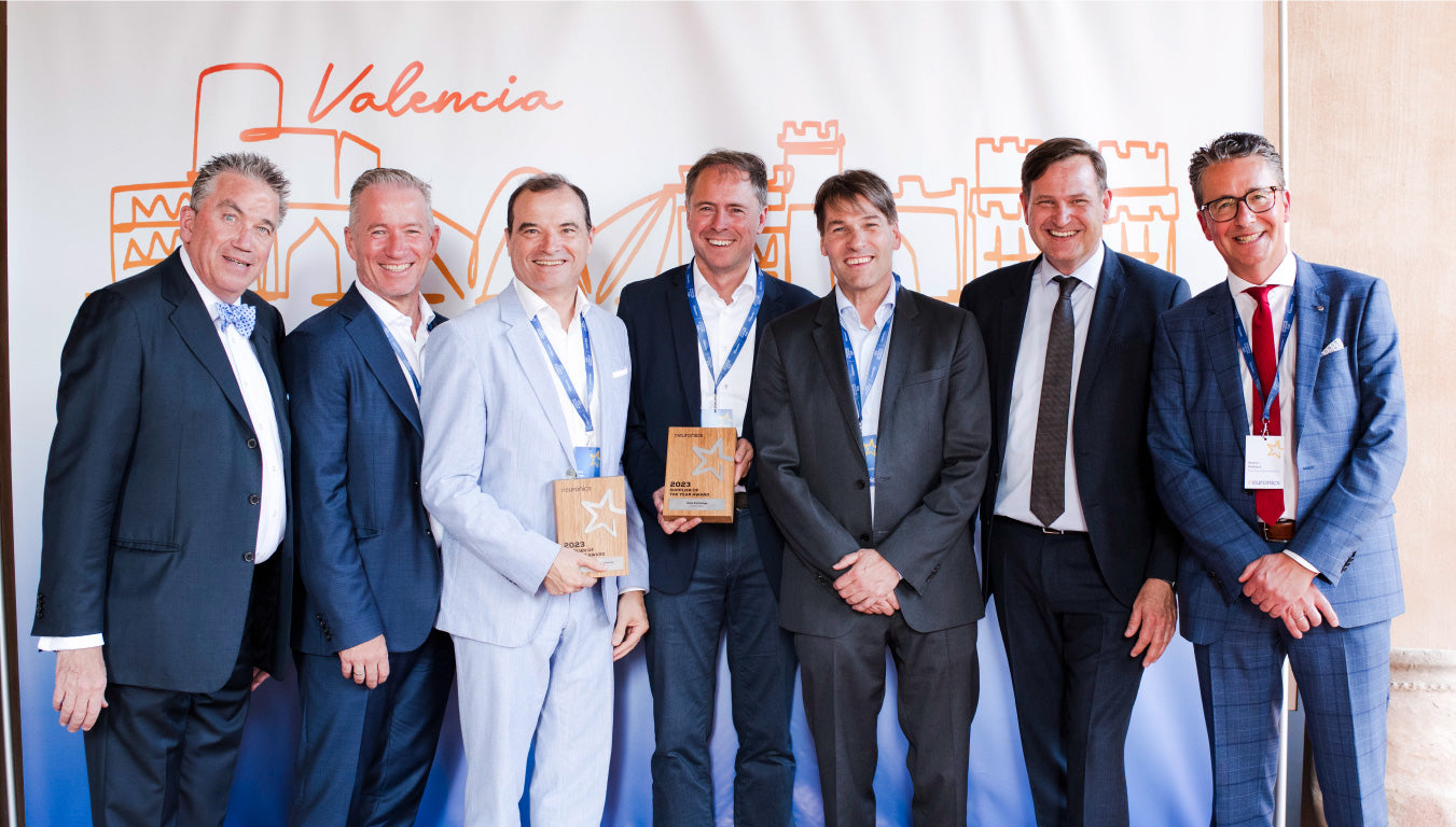 Supplier of the Year Major Domestic Appliances & Supplier of the Year Data Exchange: Electrolux. From left to right, Hans Carpels, Christian Handeland, Pierre Perron, Rudy De Becker, Chris Braam and John Olsen.
