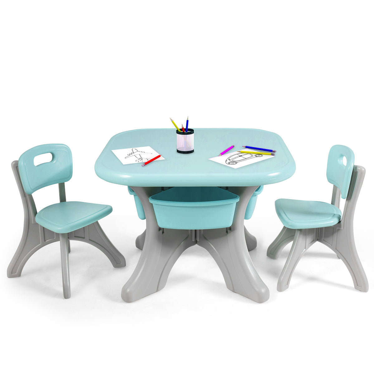 Kids Table and Chair Set with Storage Boxes - Green