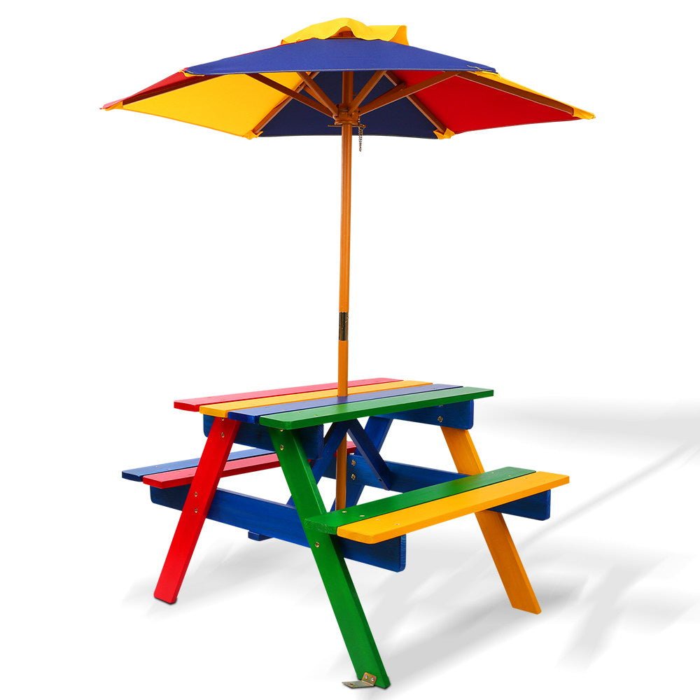 Keezi kids wooden picnic table set with umbrella