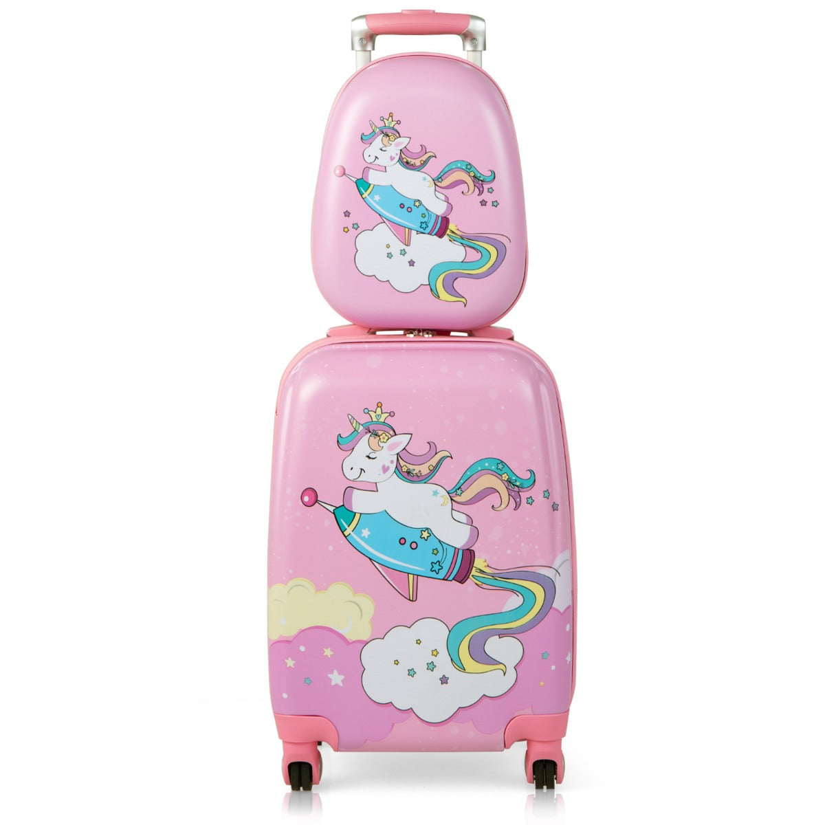 Kids Pink Rolling Suitcase & Backpack Set with Spinner Wheels