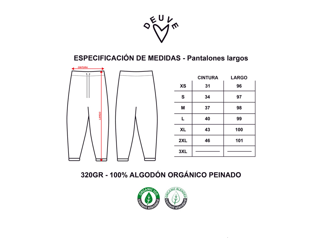 Guia de tallas pantalones largos DEUVE