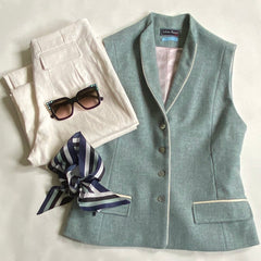 Chrissie Aqua Shetland Tweed Waistcoat