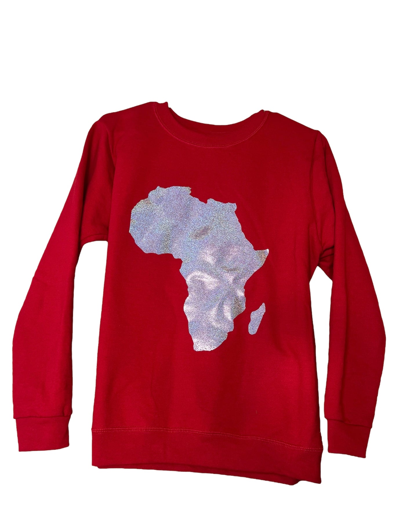 Long sleeve Sweatshirt with Silver African Map in Red and Blue