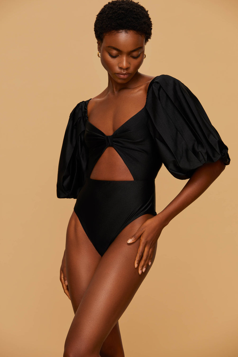 Hayden Puff Sleeve Bodysuit – Sand + Charcoal