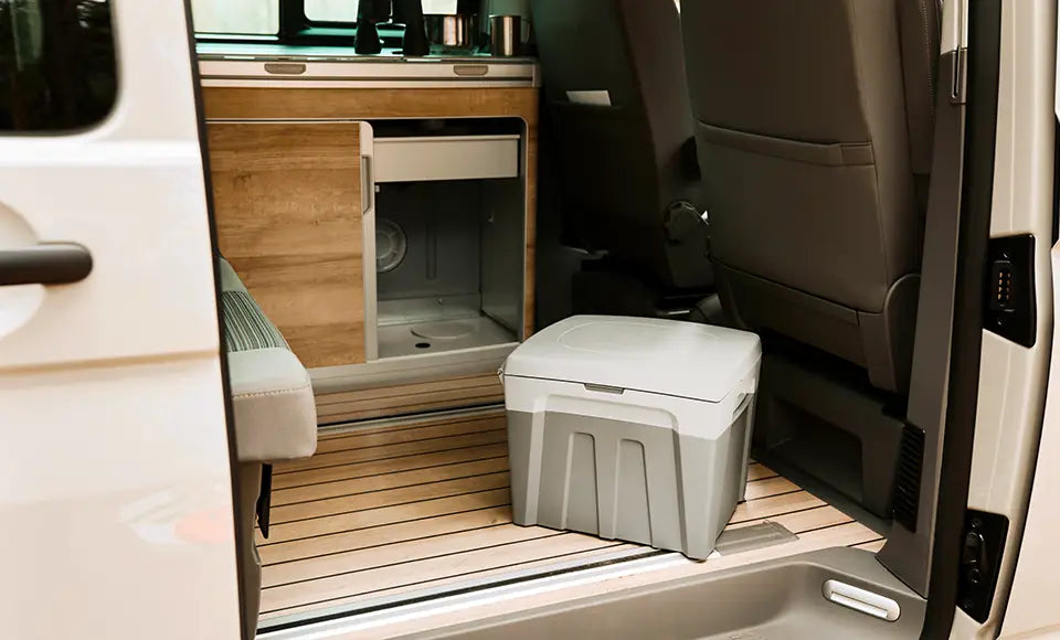 Camper toilet fits in kitchen compartment