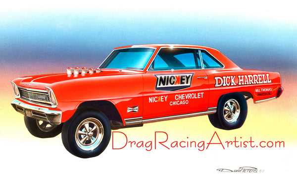 "Harrell's 66 " Dick Harrell's 66 Chevy Nova.... Drag Racing Art – The