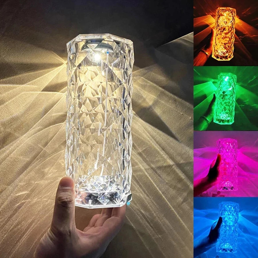 16 Colors Crystal Lamp Rose Light Touch Table Lamps - The Stuff Box