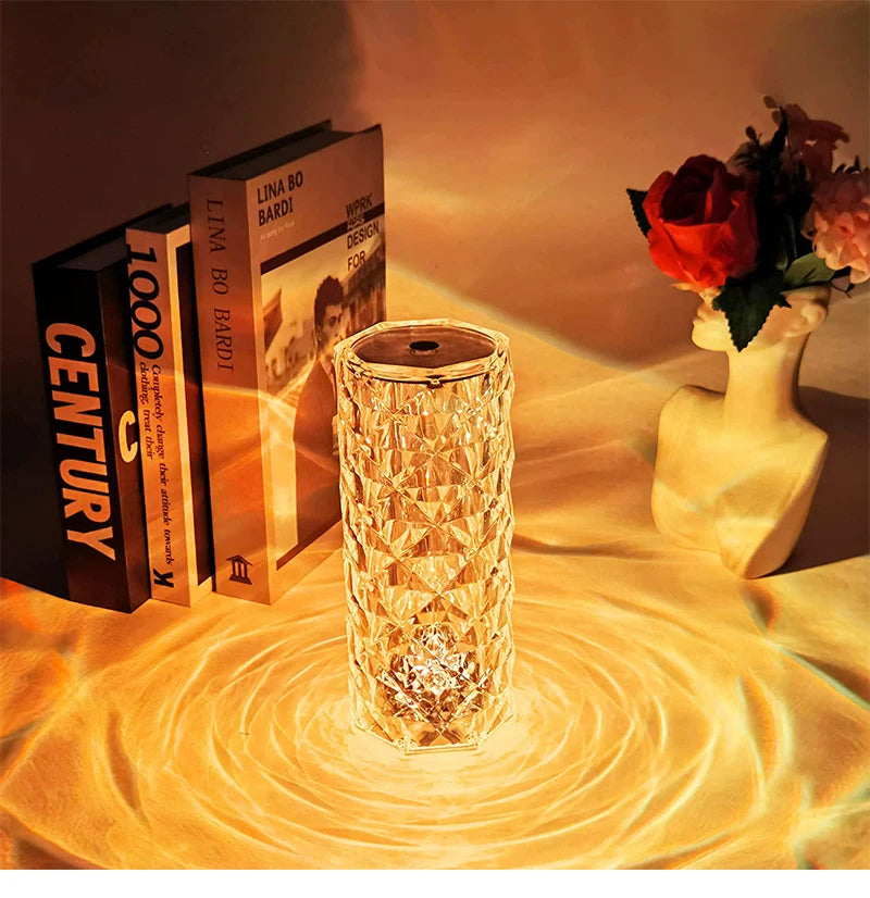 16 Colors Crystal Lamp Rose Light Touch Table Lamps - The Stuff Box
