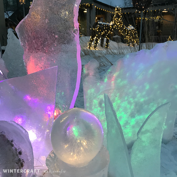 The Ice Wrangler Ice LUminary Sculpture for 2021 MN Landscape Arboretum Winter Lights