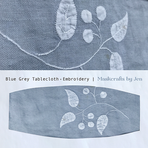 Blue Grey Tablecloth w Embroidery