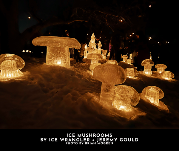 Ice Castle surrounded by ice mushrooms created by the Ice Wrangler and Jeremy Gould