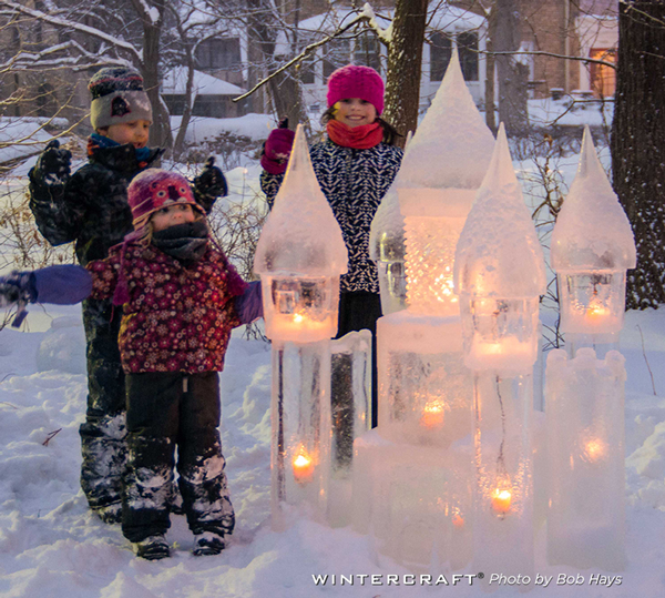 Kids enjoying the Ice Castle built by Jennifer Shea Hedberg Wintercraft Ice Wrangler