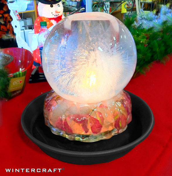 Wintercraft Leaves in Bundt pan make nice base for Globe Ice Lantern