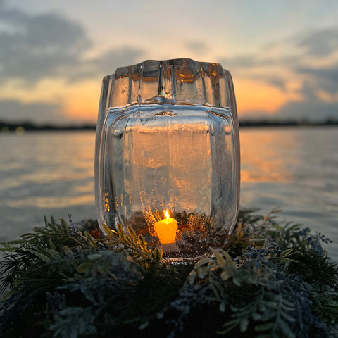 Candle in Fluted 5-gallon Ice Lantern