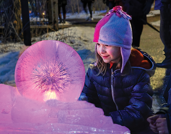 Girl looking at a pink Giant Ice Marble