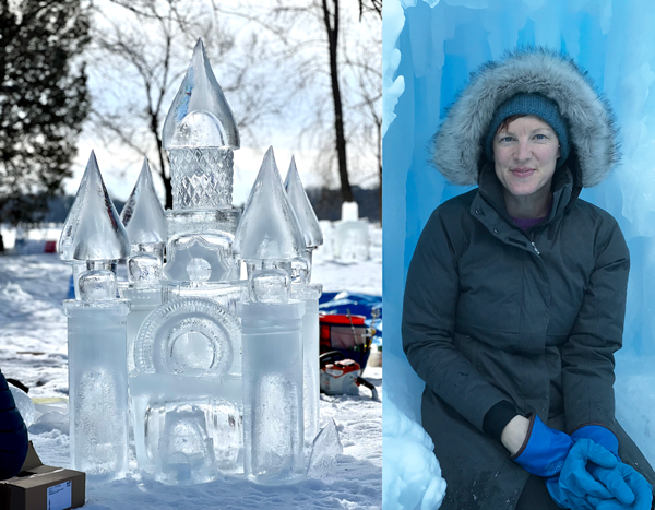 The Ice Wrangler's Ice Castle with Joy Wagner in the 2023 Luminary Loppet's Enchanted Forest - photo by Terry McDaniel