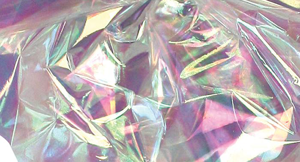 crinkled sheet of iridescent mylar