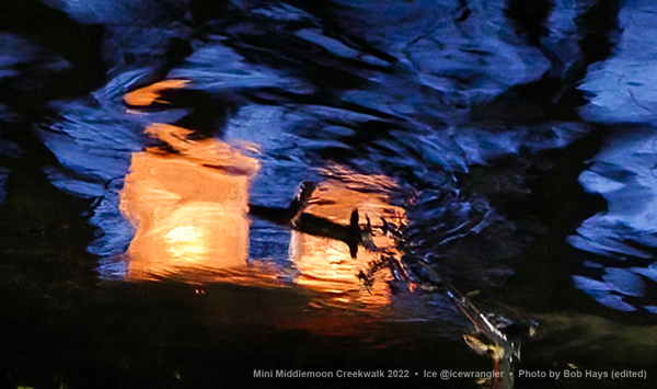 reflections of ice lanterns in creek photo by bob hays