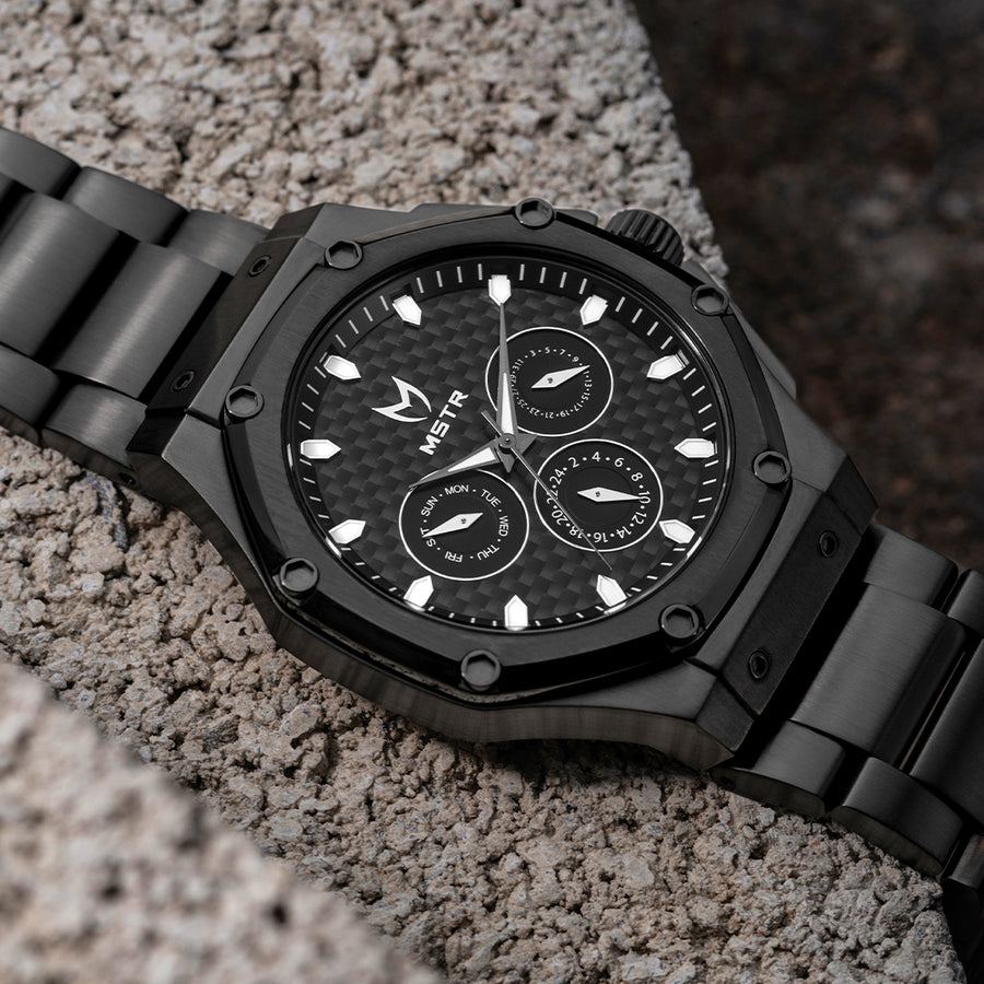 AM404SS - 41 MM BRUSHED BLACK CARBON FIBER WATCH - Meister Watches