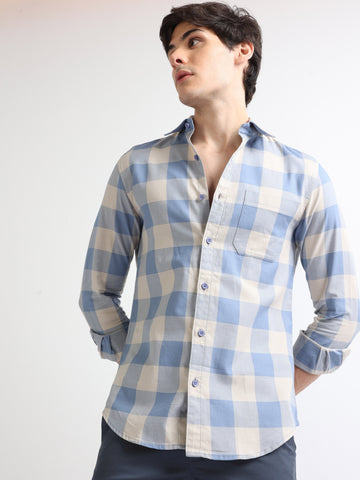 Men's Brush Twill Bias Double Pocket Stylish Shirt | Blue