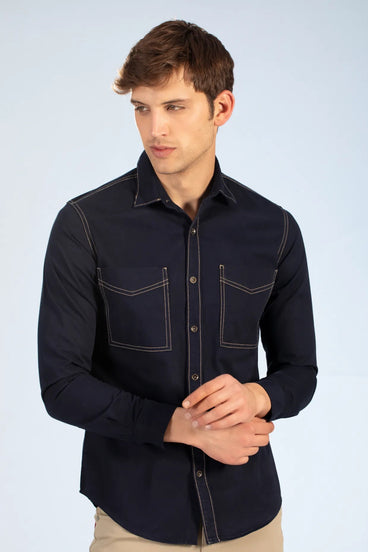 Buy white cargo double pocket twill plain shirt-North Republic