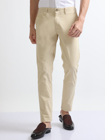 Buy Sand Cotton Twill Stretch Slim Fit Men's Trousers-North Republic