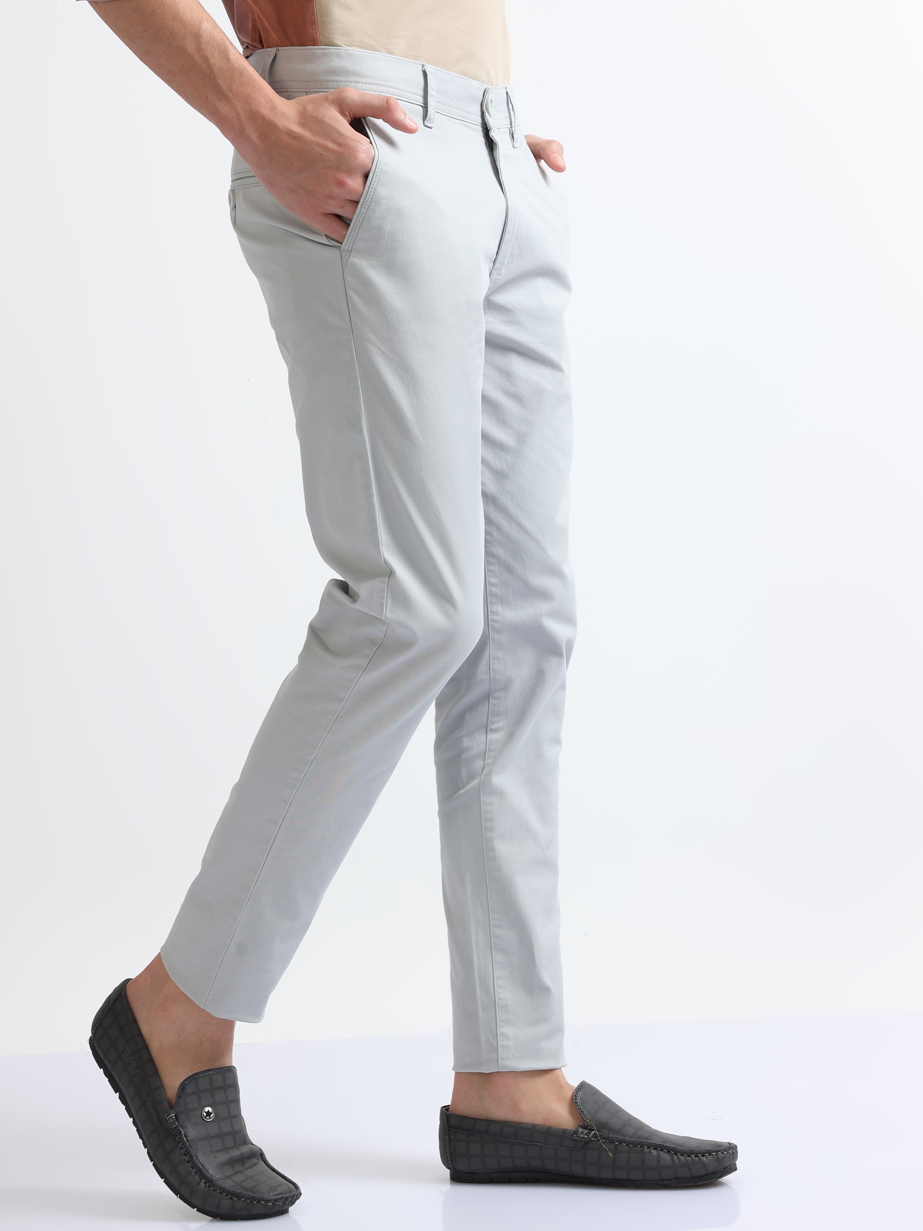 Buy LEE Natural Solid Cotton Stretch Slim Fit Men's Casual Trousers |  Shoppers Stop