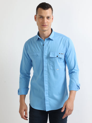 Buy Blue Tecla Cargo Pocket Full Sleeve Plain Shirt