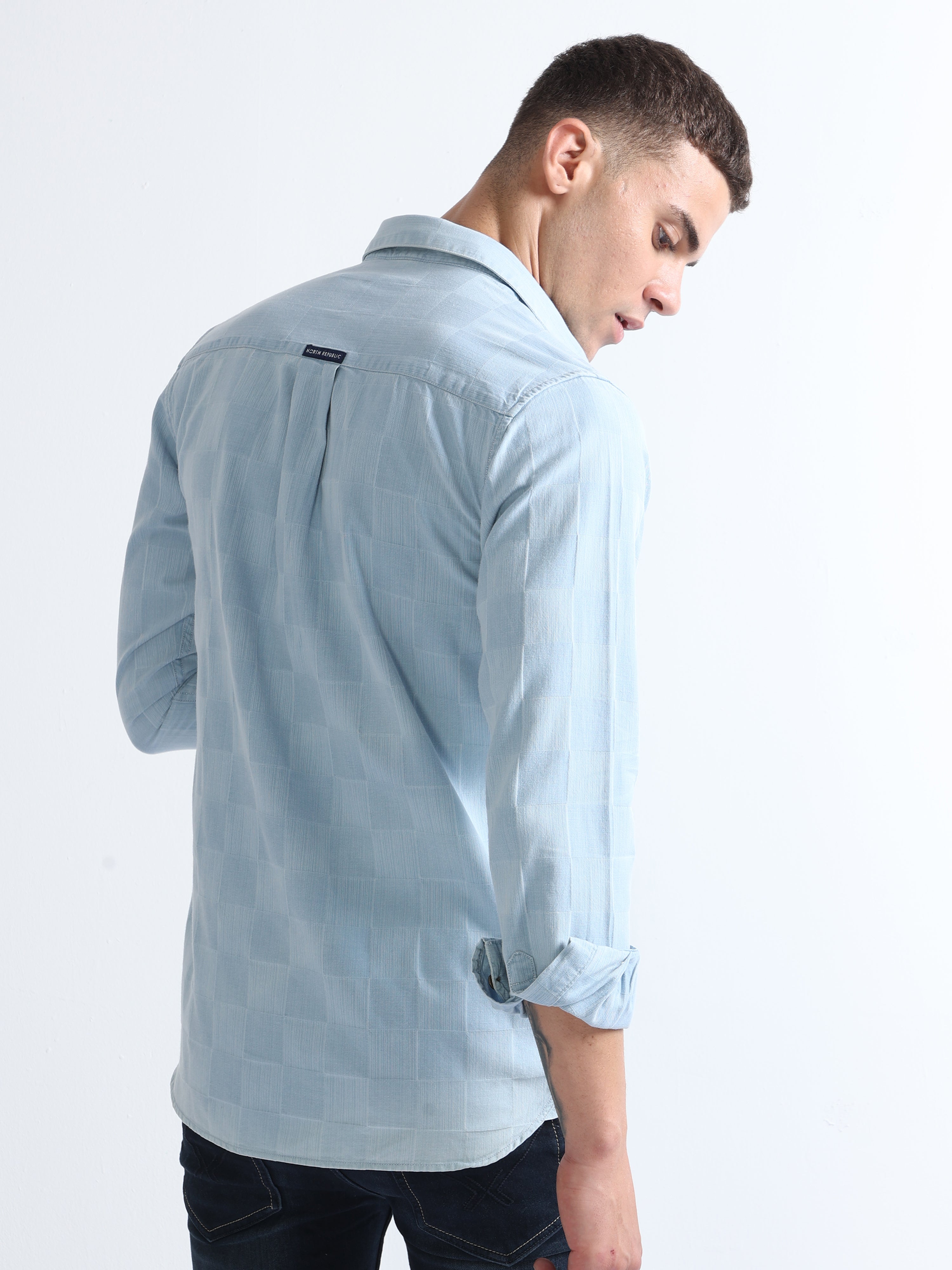 Navy Blue Full Sleeve Double Pocket Denim Shirt – Gritstones