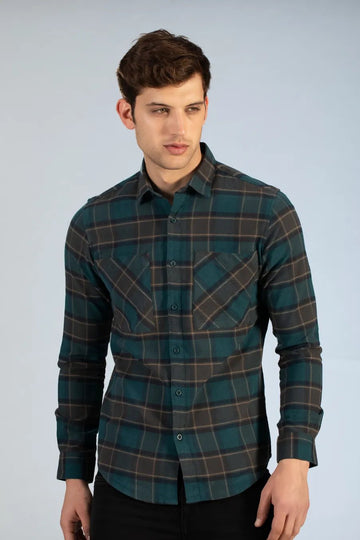 Men's Brushed Twill Flannel Check Shirt | Black