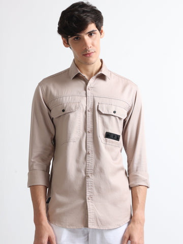 Buy Rust Men's Stylish And Comfort Double Pocket Twill Plain Shirt