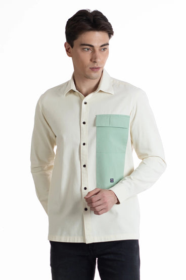 Buy white cargo double pocket twill plain shirt-North Republic