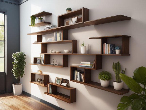 Floating shelves in a bedroom