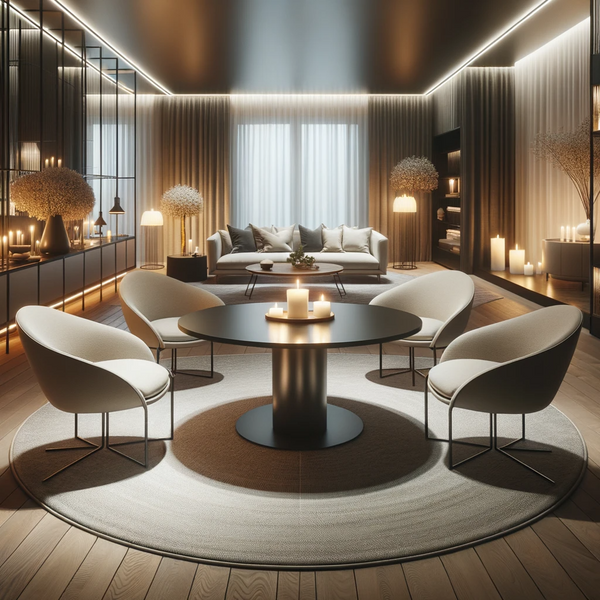 Un tapis rond sous une jolie table basse pour un salon moderne