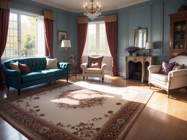 Persian rug in a large living room