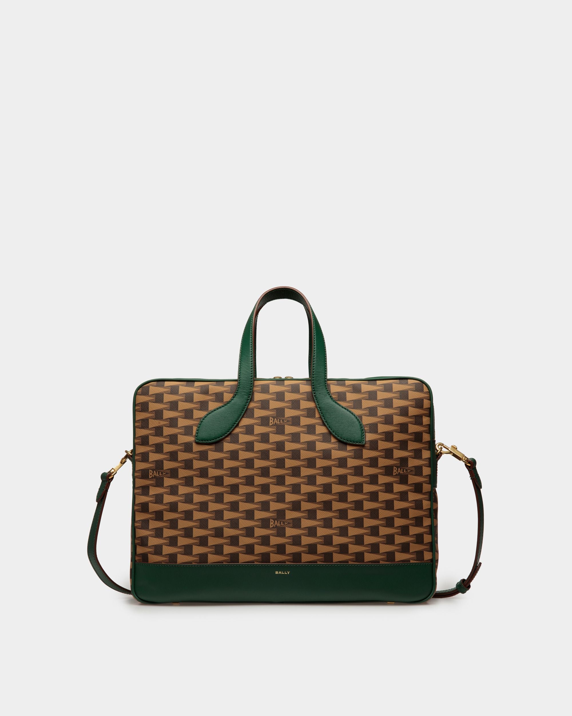 Easy Brief | Men's Business Bag | Desert TPU And Kelly Green Leather | Bally | Still Life Front