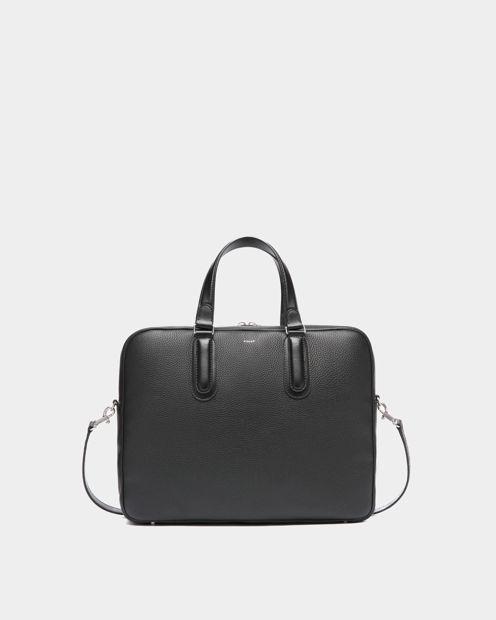 Spin | Men's Briefcase in Black Grained Leather | Bally | Still Life Front