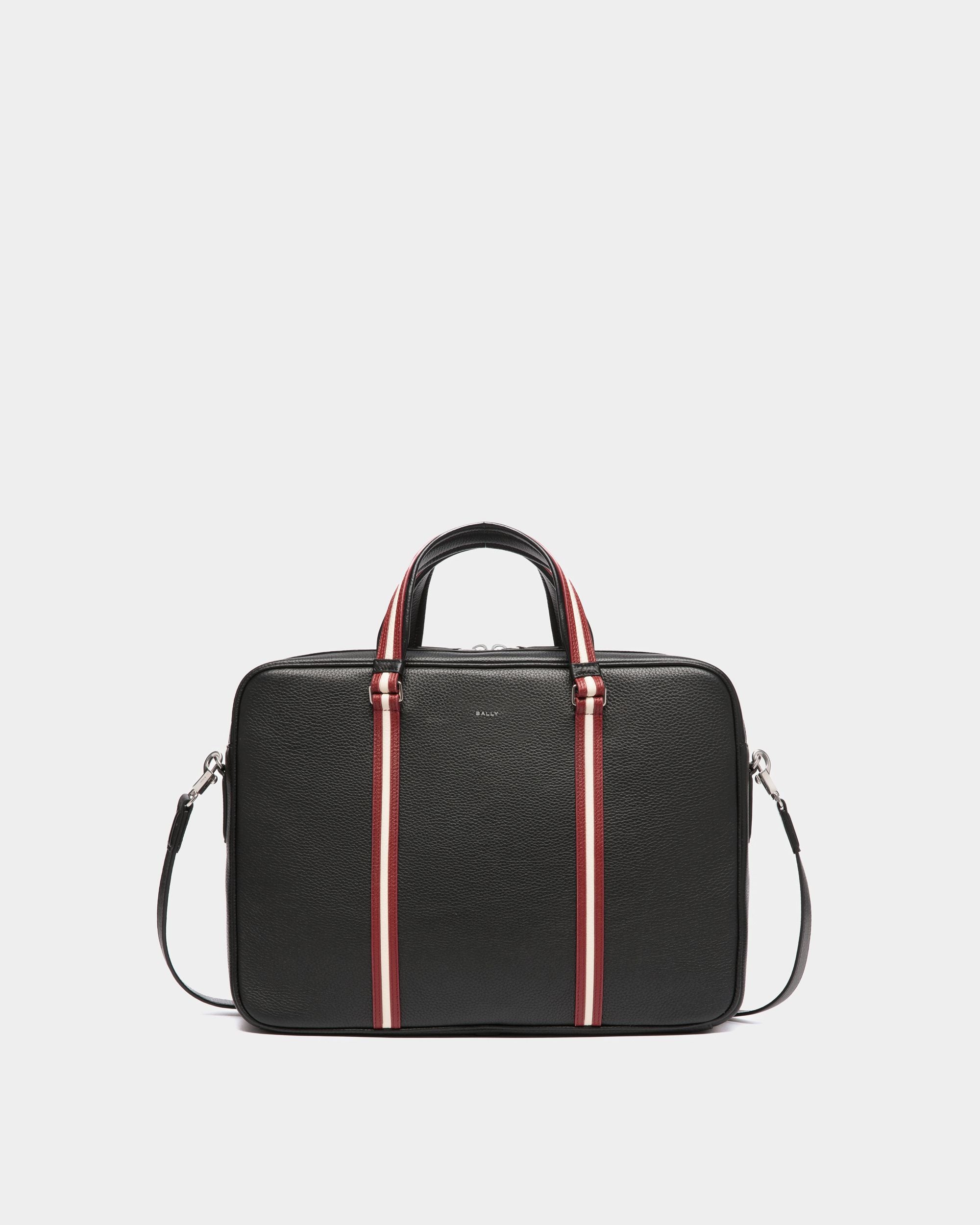 Code | Men's Briefcase in Black Grained Leather | Bally | Still Life Front